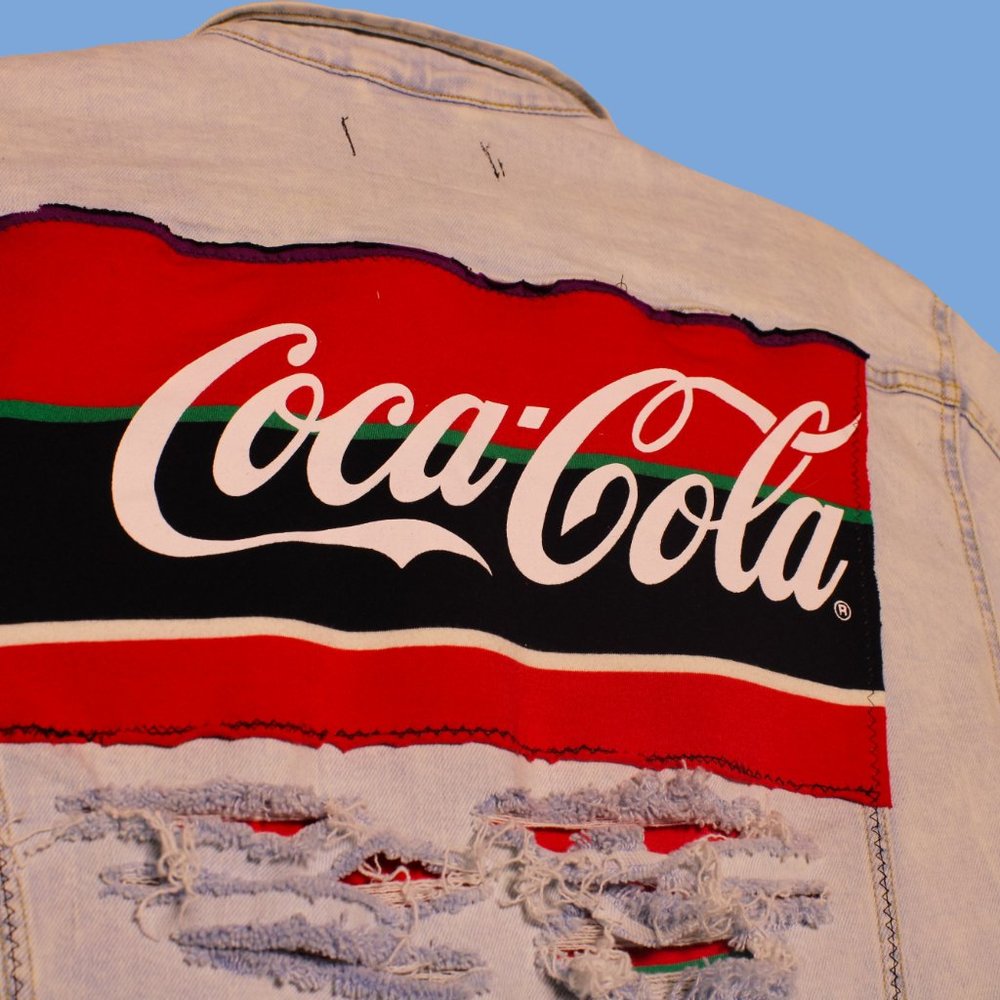 1 of 1 Coca - Cola Jean Jacket Handmadw - Picture 5 of 9